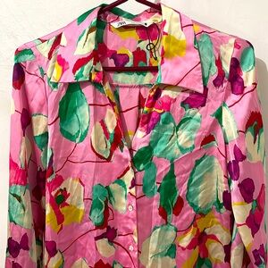 53. Zara Satin Button Up Floral Top Ptp 18.5